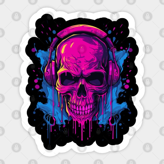 Retrowave gamer skull Sticker by Modern Medieval Design